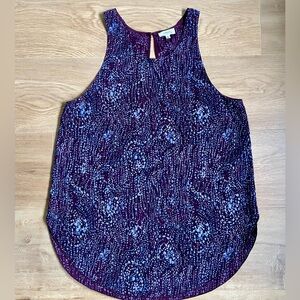 Wilfred Sleeveless Blouse Purple Blue Print Silk Trim Keyhole Back Size M